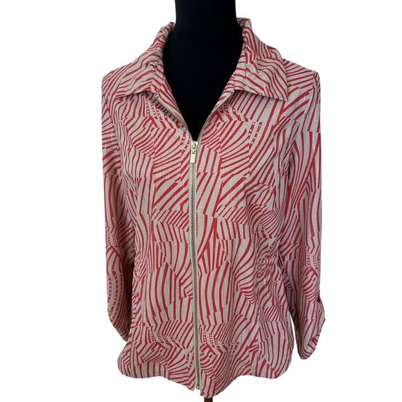Zenergy By Chicos Womens Red & Beige Striped Zip Up Jacket Size 0 Medium - Picture 1 of 10